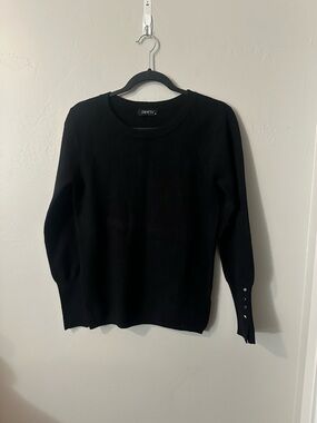 APNY Black Crewneck Sweater with Button Cuff Detail